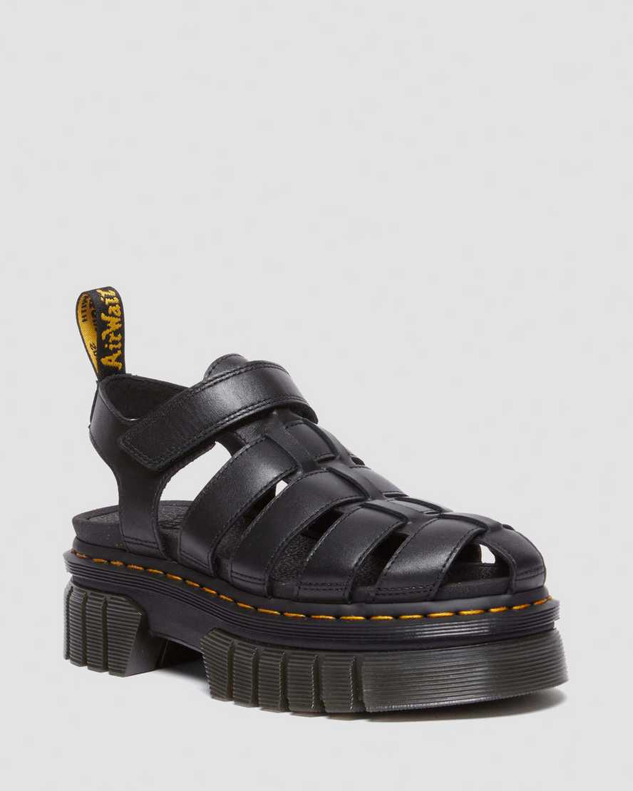 Dr. Martens Nappa Leer Ricki Fisherman Platform Sandalenen in Zwart