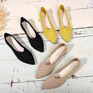 Luxe Closet fashion Women's Pointed Toe Flat Shoes Solid Color Knitted Slip on Shoes Casual Breathable Ballet Flats Women Flat Shoes Loafers Women 35 abrikoos