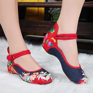 ET40YY Dames elegante kunstfeest casual platte Chinese stijl bloem geborduurde stoffen schoenen 35 marineblauwe kleur