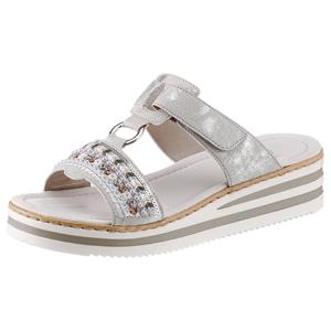 Rieker Slippers , plateau, zomerschoen, pantoffels met decoratieve parels en pailletten
