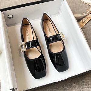 Best Shoe Boutique Schoenen voor dames Herfst Nieuwe Stijl Vierkante Kop Strass Vierkante Gesp Platte Bodem Mary Jane Enkele Schoenen Dames Zapatos De Mujer 34