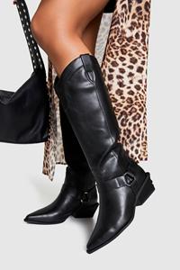 Boohoo Western Knielaarzen Met Harnas Detail, Black