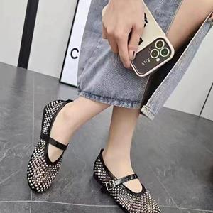 Step Forward Mesh Ademend Strass Mode Veelzijdige Vrouwen Nieuwe Buitenlandse Stijl Niche Riem Platte Zachte Zool Mary Jane Schoenen Damesschoenen 35 zwart