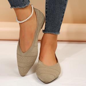 Footwear Finds Dames Puntige Teen Platte Schoenen Effen Kleur Gebreide Instappers Casual Ademende Ballet Flats Dames Platte Schoenen Loafers Dames 36 kaki