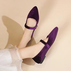 Best Shoe Boutique Nieuwe mode dames schoenen met puntige neus en fluwelen matte afwerking, comfortabele dames loafers, leren Mary Jane schoenen 40 paars