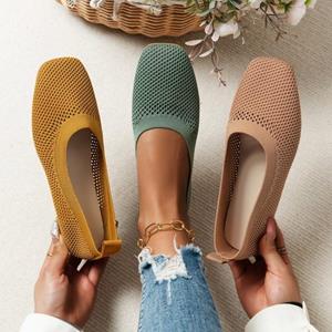 Best Fashion Pavilion Dames Puntige Teen Platte Schoenen Effen Kleur Gebreide Instappers Casual Ademende Ballet Flats Dames Platte Schoenen Loafers Dames 36 lichtbruin