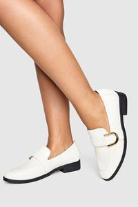 Boohoo Brede Loafers Met Hardware Detail, Ecru