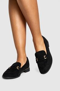 Boohoo Basic Nep Suède Loafers Met Hardware Detail, Black