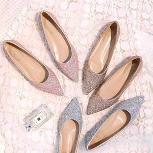 YUYAN Happy Hour 2024 Mode Vrouwen Flats Puntschoen Merk Dames Bling Schoenen Platte Elegante Roze Goud Zilver Plus Maat 42 35 goud