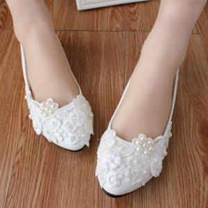 VantaGoods Elegante platte witte bruids- en bruidsmeisjesschoenen met hoge hakken - comfortabele grote maten bruidsschoenen Size 39
