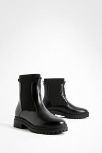 Boohoo Brede Stevige Chelsea Boots Met Elastisch Paneel, Black