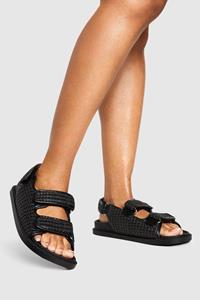 Boohoo Dikke Dad Sandalen Met Dubbele Bandjes, Black