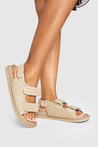 Boohoo Brede Dikke Dad Sandalen Met Dubbele Bandjes, Beige