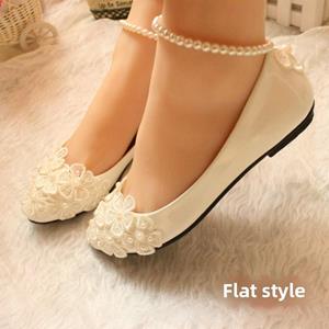VantaGoods [Star Cat] Dames Witte Parel Enkelband Platte Trouwschoenen, Verschillende Hakhoogtes, Grote Maten Beschikbaar 39