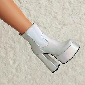 DONGYUN Footwear 8. Herfst en winter nieuwe dames hoge hak korte laarzen sexy waterdichte platform dikke hak grote maat korte laarzen 34 zwart