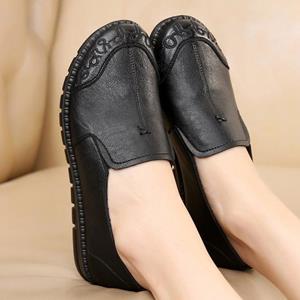 OS Dames leren flats Dames flats Lente schoenen Comfortabele mode Klassieke dames loafers Casual leren schoenen 38 zwart