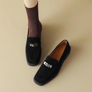 Meotina Dames Echt lederen loafers Ronde neus Flats Schapenvacht Metalen decoratie Damesmode Schoenen Lente Herfst Bruin Zwart 34 bruin