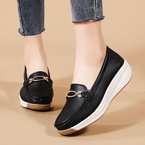 Lfy shoes Dames platform loafers instapper casual elegante hoogte verhoging dikke zool lederen zwarte schoenen 35 zwart