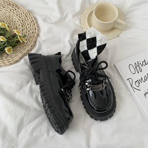 BEYIII2 Zwarte, verborgen lift Britse leren schoenen All-Match damesschoenen Jk Retro Loafers Platformschoenen Mary Jane schoenen 35