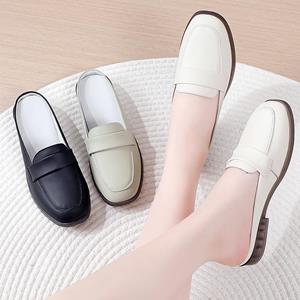 Lfy shoes Damesslippers Zachte muilezels Loafers Instapper Casual elegante zomer Ademend lederen zwarte mocassinschoenen 35 zwart