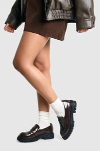 Boohoo Brede Dikke Versleten Loafers, Dark Brown
