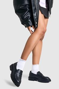 Boohoo Brede Dikke Nepleren Loafers, Black