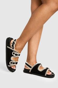 Boohoo Geweven Dad Sandalen . Met Contrasterende Stiksels, Black