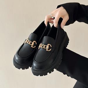 GtimeShoes loafers Damesschoenen Damesmode Mary Janes Ronde neus Flats Loafers Oxfords Platform Casual Metalen ketting Gesp Dameshakken 42 zwart