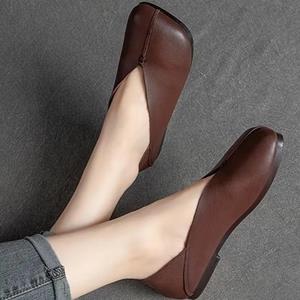 SHIZI Dames Platte Schoenen Vierkante Neus Echt Leer Zachte Zool Comfortabele Pumps Mode Casual Franse Instappers Genaaid Loafers 35 bruin