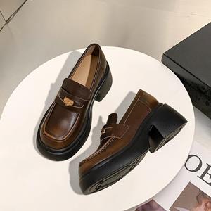 Worx Dames Platform Hoge Hak Authentieke Leren Leren Schoenen Zwarte Chunky Hak All-Match Loafers 34 zwart
