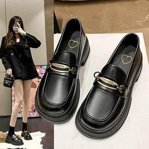 BeautyFeet Mode Pumps Dames Loafers Slip-on Leren Hoef Mid Hakken Metalen Decoratie Oxford Schoenen voor Dames Platform Schoenen 35 zwart