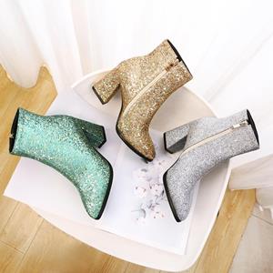 Versatile shoes Sequin Bling Korte Laarsjes Dames Ronde Neus Hoge Hakken Glitter Zilver Goud Groen Enkellaarsjes Feestschoenen Vrouwelijk Herfst Nieuw 33-43 6
