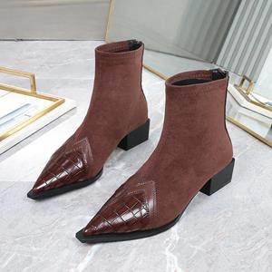 SmoothWalk Wear 2024 Lente Herfst Dames Enkellaarsjes Mode Puntige Neus Korte Botas Dames Elegante Lage Hak Schoenen Winter Dames Pumps 36 zwart