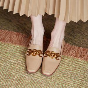 Meotina Koe Lederen Flats Schoenen Vrouwen Loafers Schoenen Metalen Decoratie Casual Schoenen Vierkante Neus Flats Vrouwelijke Schoenen Lente 2021 34 groen