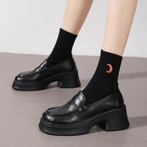BeautyFeet Pu leren platform loafers vrouw 2024 Britse stijl dikke hakken Oxfords schoenen vrouwen slip op college gothic schoenen 35 zwart