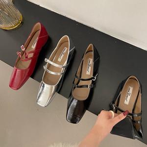 Framont Fashion House Nieuwe Flashion Dames Platte Schoenen Mode Vierkante Teen Ondiepe Dames Mary Jane Ballerina's Platte Hak Casual Balletschoenen Zapatos Mujer 35 zwart