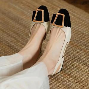 Framont Fashion House Vrouw Lente Casual Vierkante Teen Lage Zachte Zolen Schoenen Lolita Ballerina Rode Flats Vrouwelijke Elegante Franse Retro Gesp Mary Janes 40 kaki