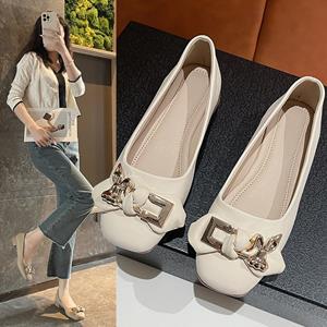 Framont Fashion House 2024 Leren Lente Herfst Handgemaakte Lage Hak Ballerina Schoenen Vrouwen Loafers Zacht Leren Metalen Knoop Vrouwen Flats Schoenen Q68 38 beige