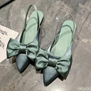 Best Shoe Boutique 2024 Zomer Vrouwen Baotou Sandalen Mode Strik-knoop Lage Hakken Pumps Vrouwelijke Zijde Sexy Puntige Sandalias De Mujer Damesschoenen 35 abrikoos