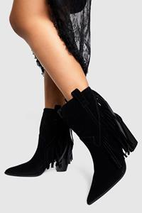 Boohoo Nep Suède Enkellaarzen Met Kwastjes, Kwastjes En Kwastjes, Black