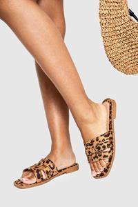 Boohoo Platte Sandalen Met Studs En Bandjes, Leopard