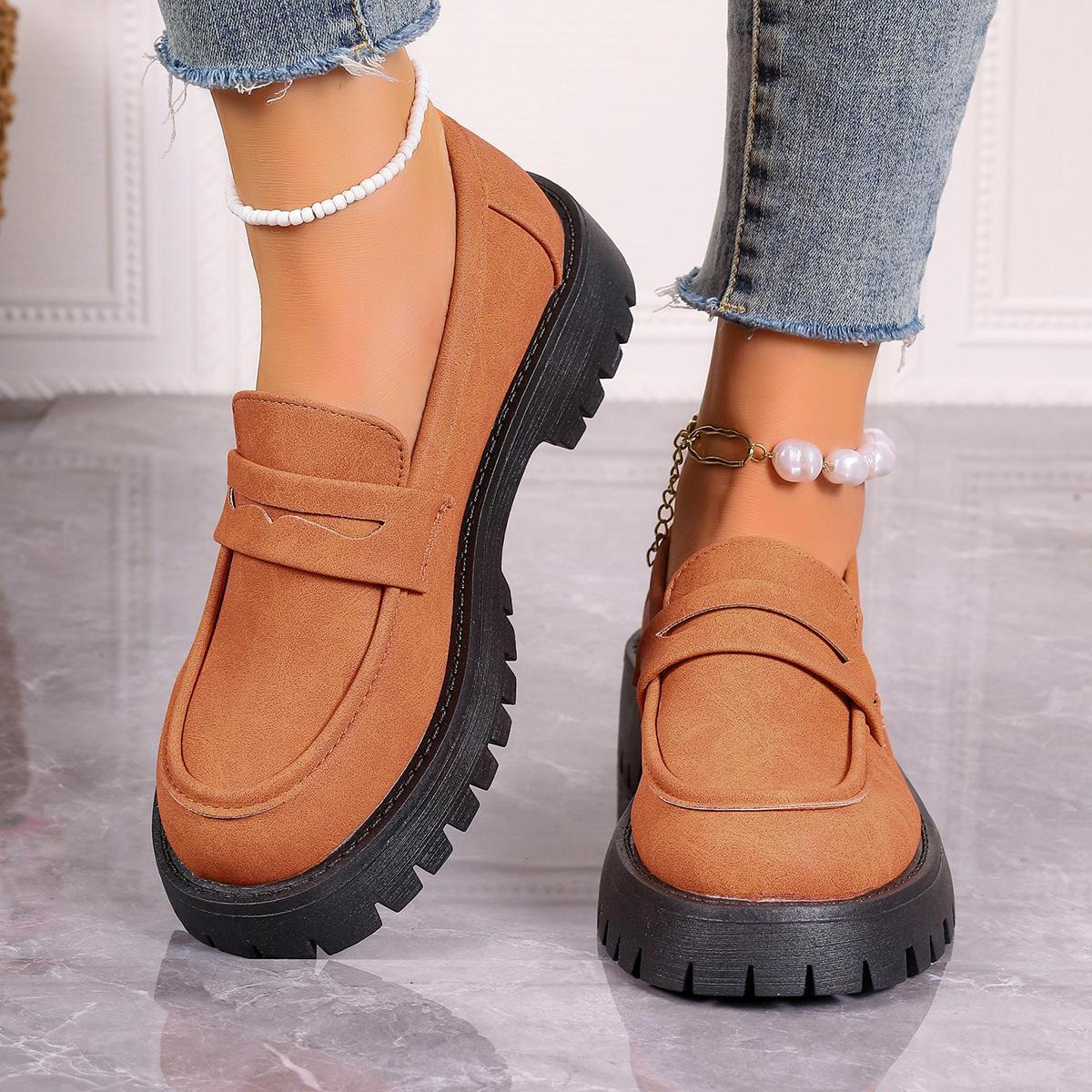 Retro Britse damesloafers uit de herfst van 2024 - Comfortabel, casual met dikke hakken en zolen, verkrijgbaar in grote maten. 37 grijs