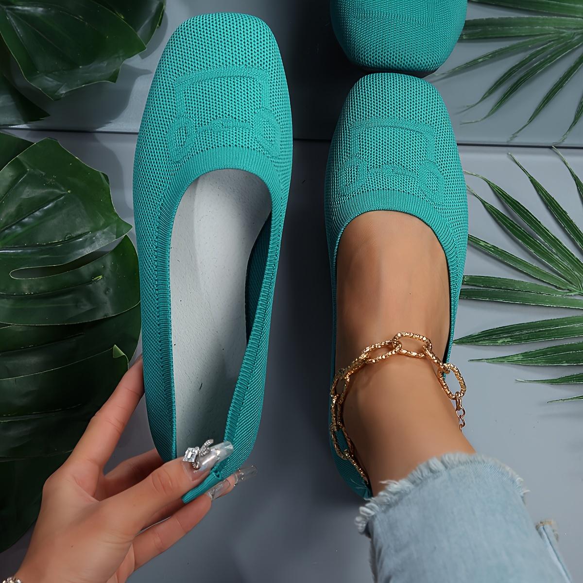 Cheese Shoes Damesschoenen met vierkante neus, platte schoenen, effen gebreide schoenen, ademende instapschoenen voor balletschoenen 36 kaki