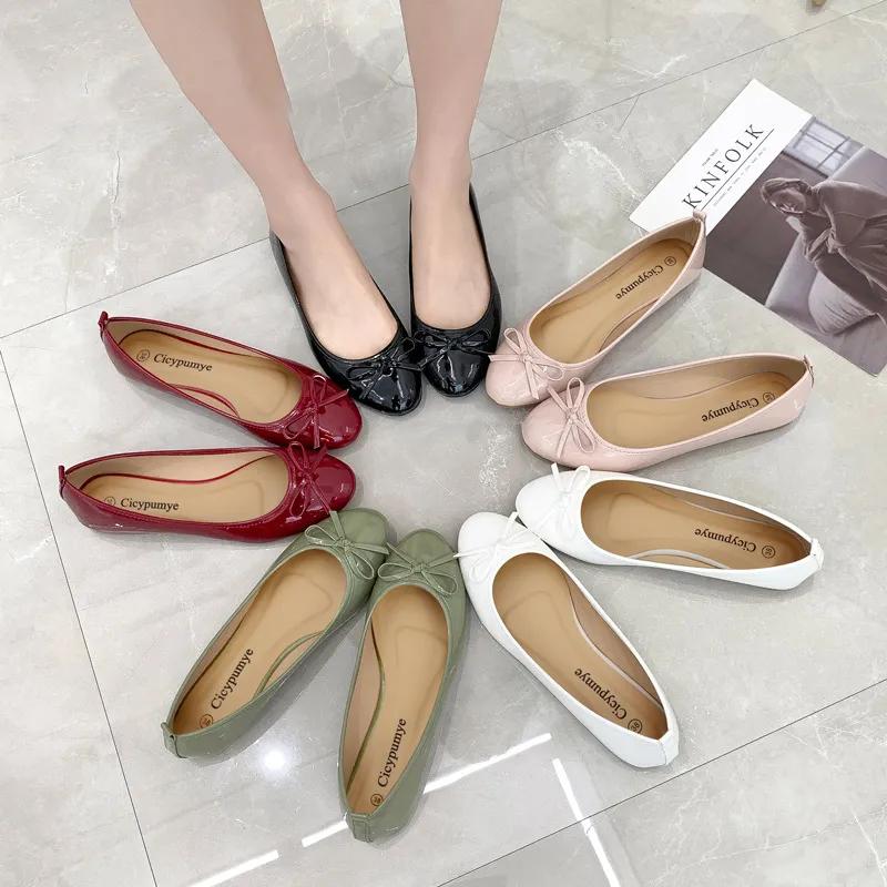 Shoes Family Ballet Flats Schoenen Dames Klassiekers Casual Loafers Rood Lakleer Dame Mode Design Strik Schoenen voor Dames Lente/Herfst 36