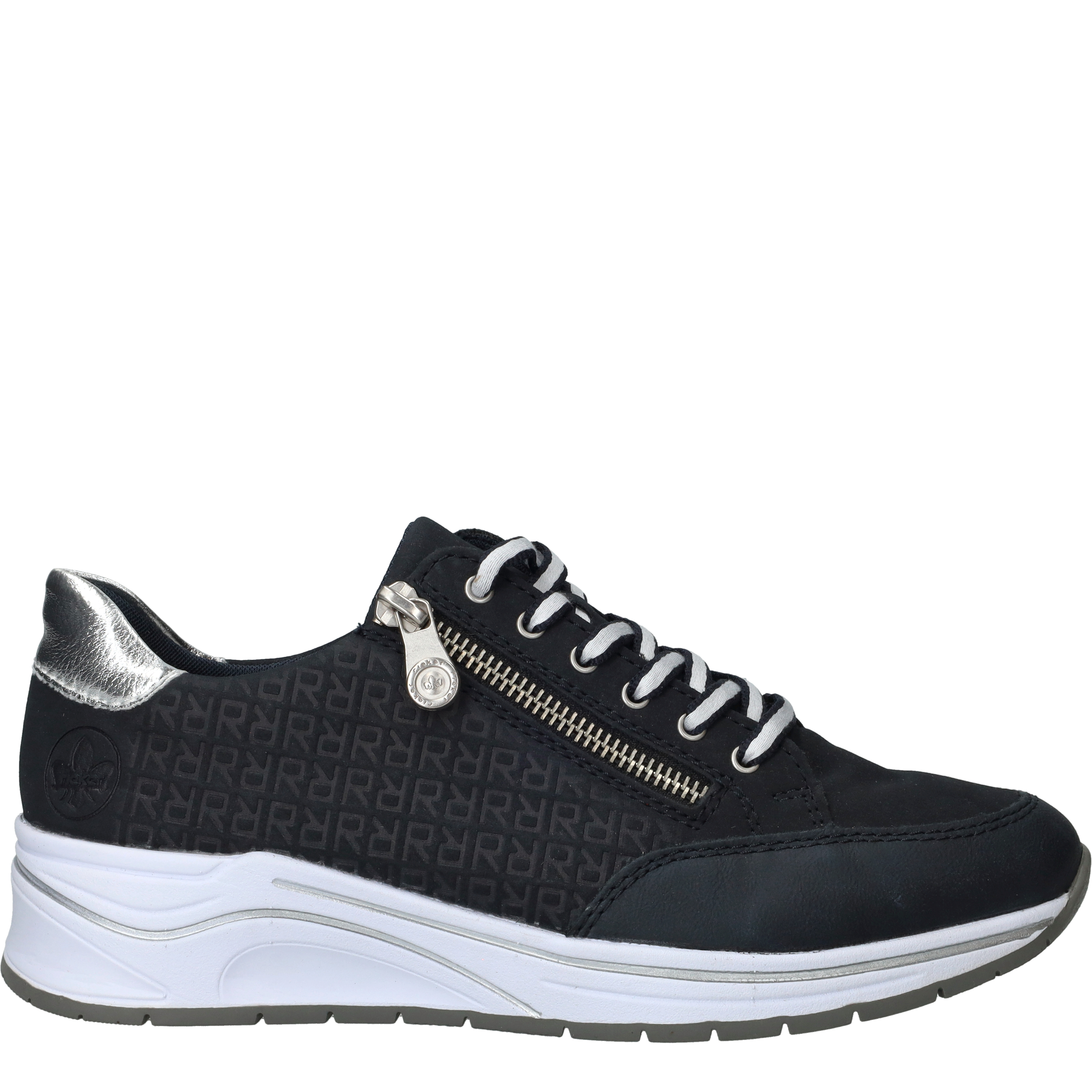 Rieker Sneakers met sleehak , lage schoen, veterschoen, vrijetijdsschoen bedrukt met letters