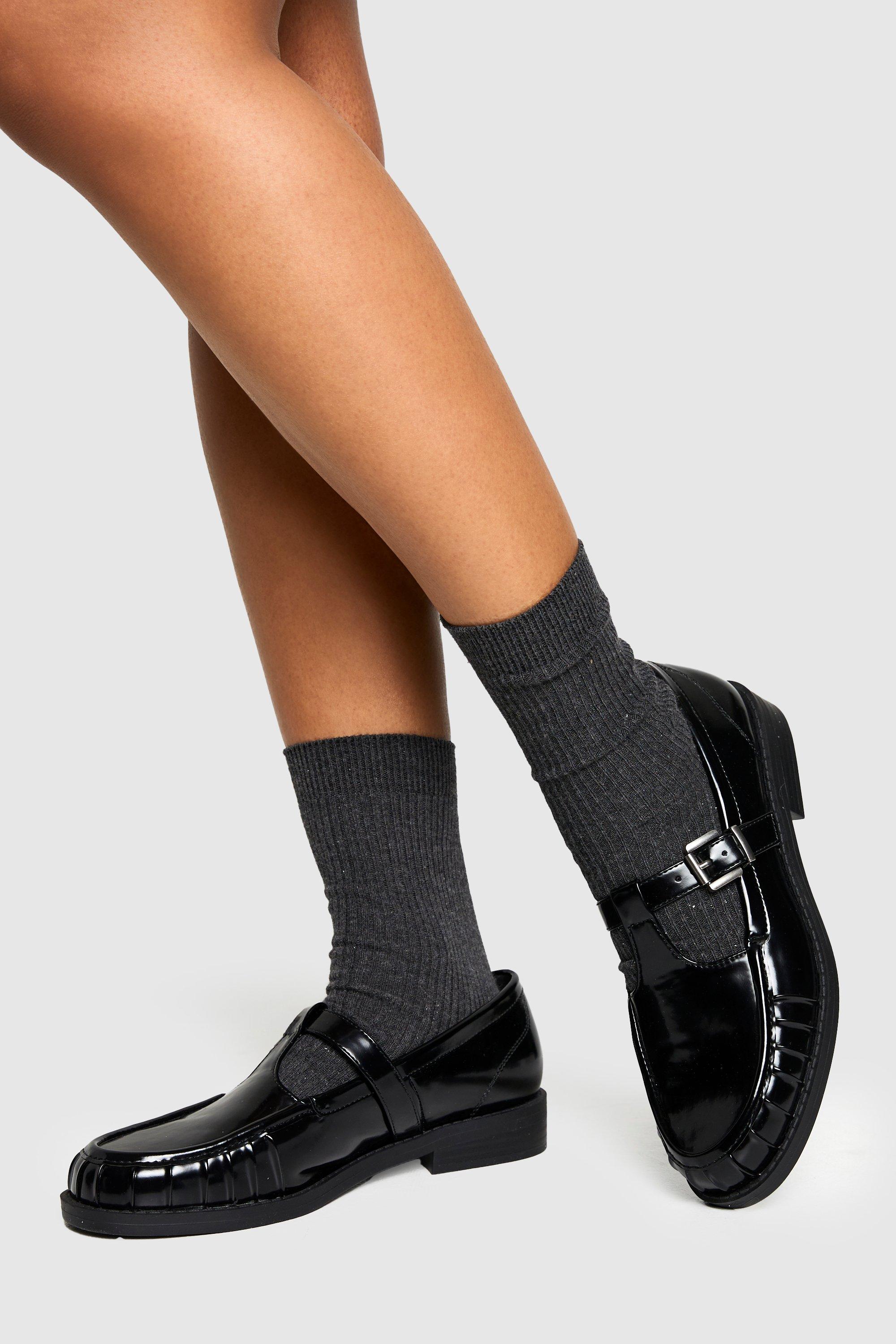 Boohoo Ruched Detailed T Bar Loafers, Black