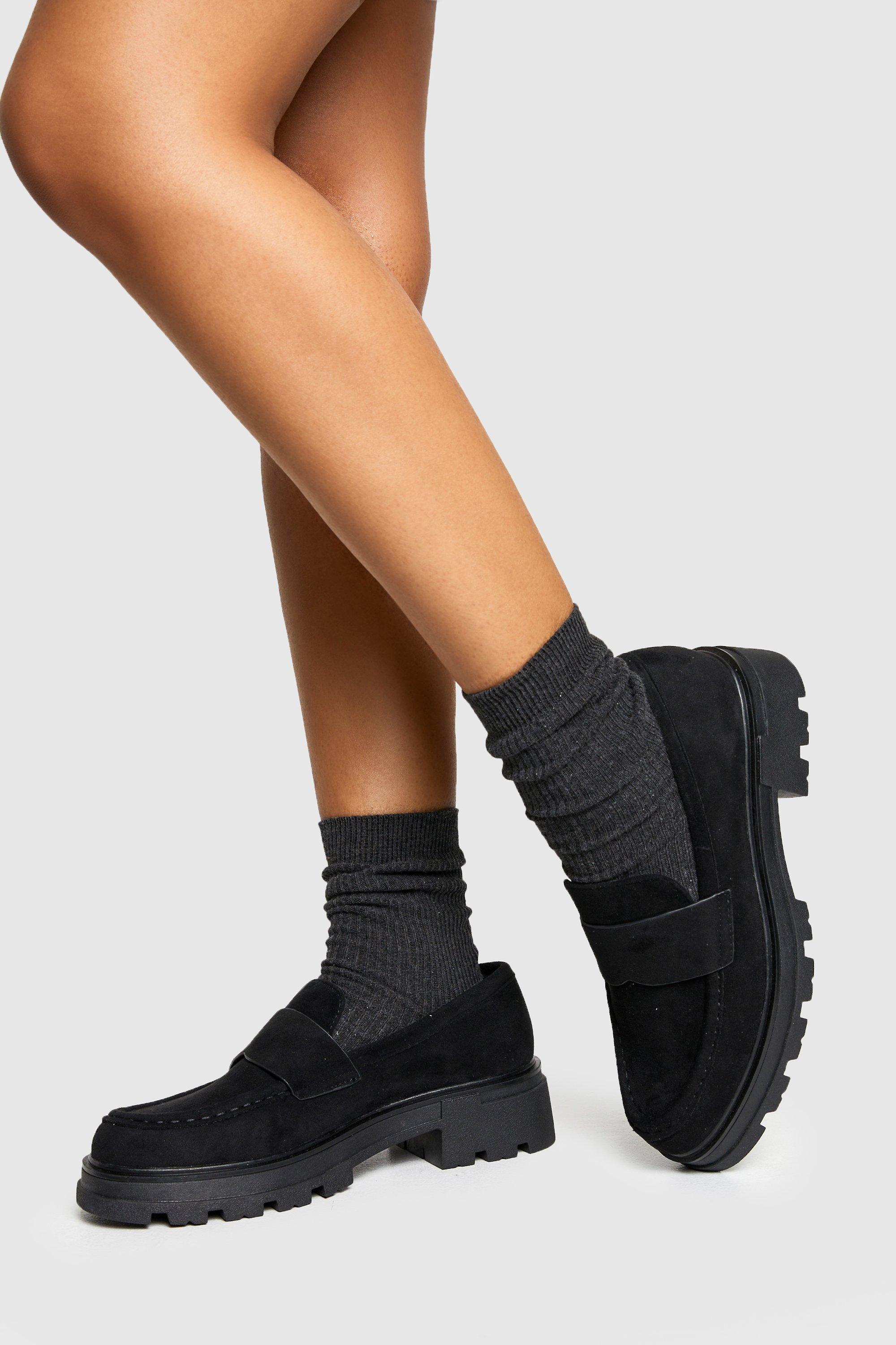 Boohoo Faux Suede Chunky Loafers, Black