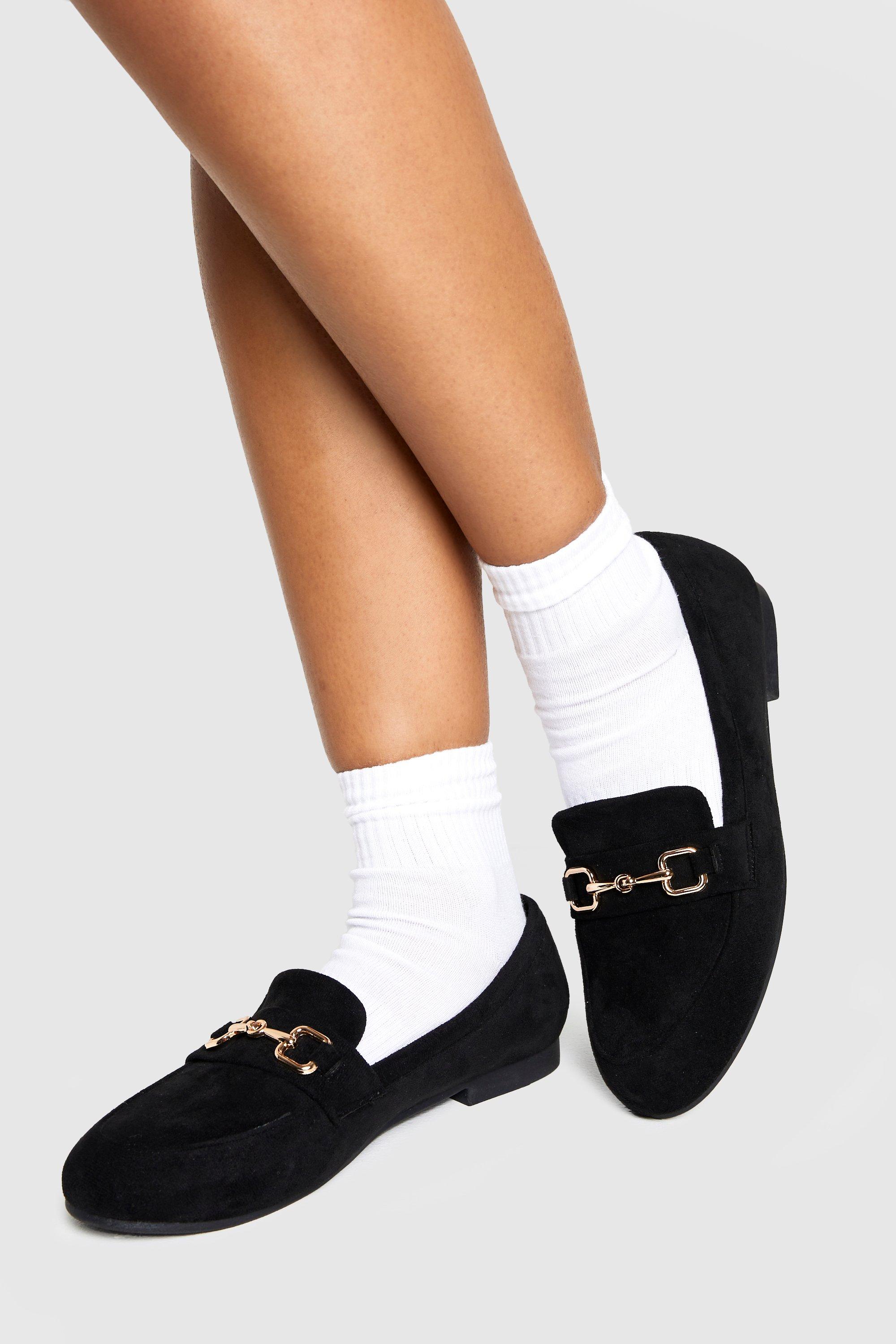Boohoo Faux Suede Hardware Flat Loafers, Black
