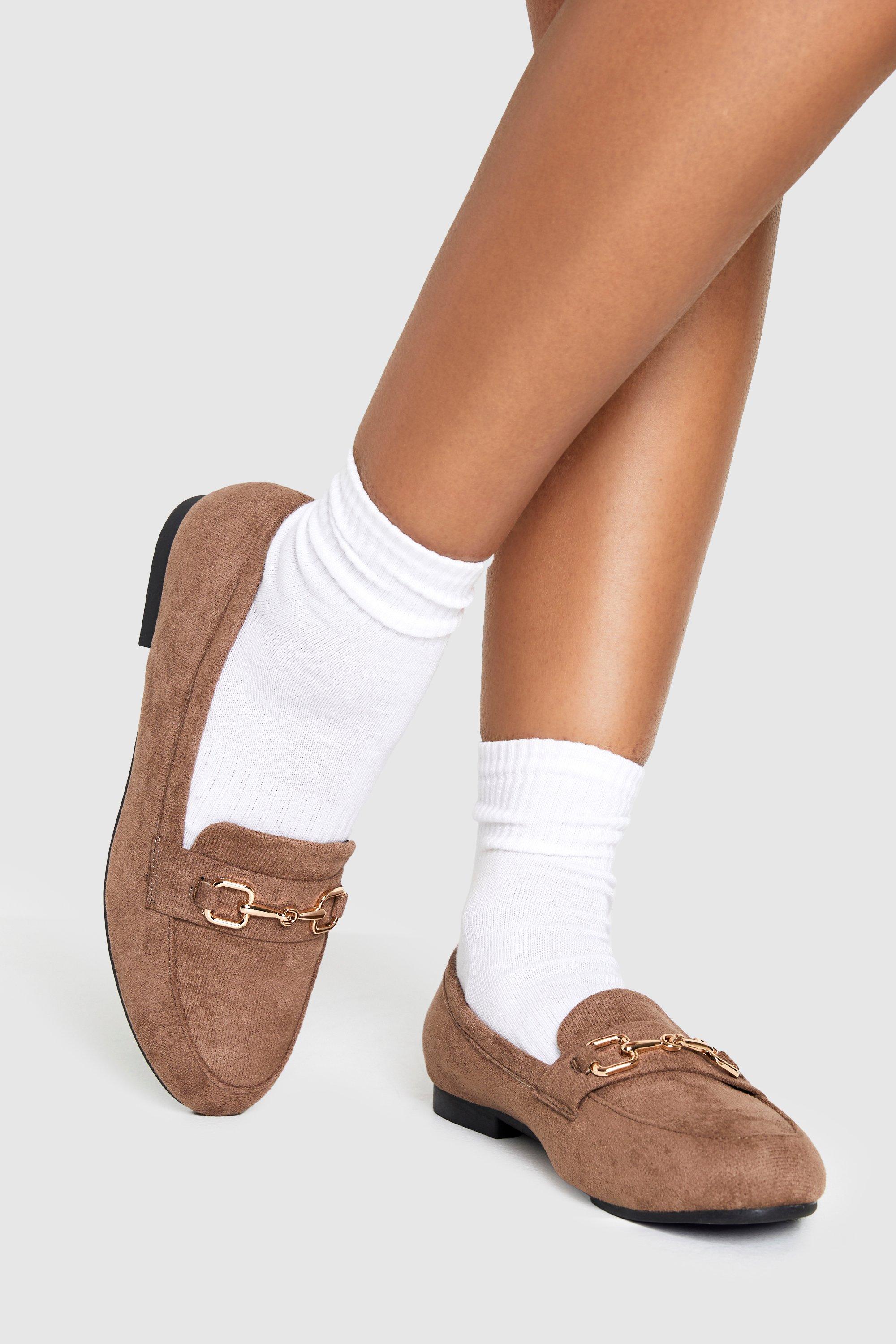 Boohoo Faux Suede Hardware Flat Loafers, Taupe
