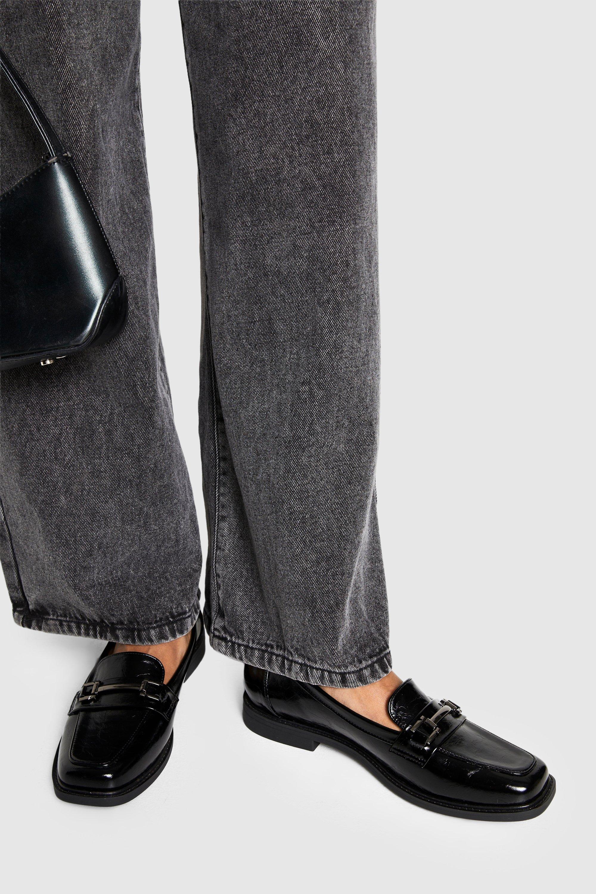 Boohoo Wide Fit Black Crinkle Loafer, Black